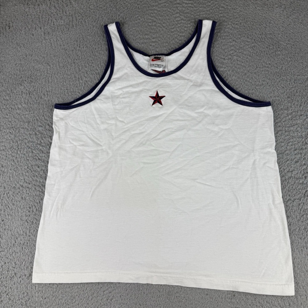Vintage Nike Tank Top White Made In USA Star Patriotic Adult Size Large